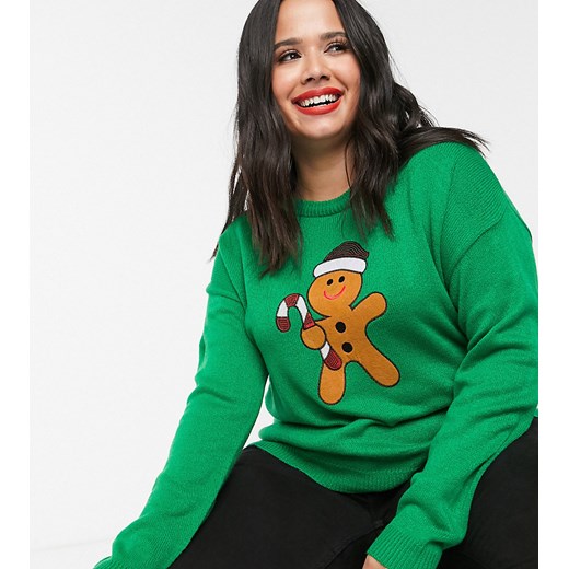 Brave Soul Plus – Sweter ze świąteczną aplikacją z cekinami-Zielony
