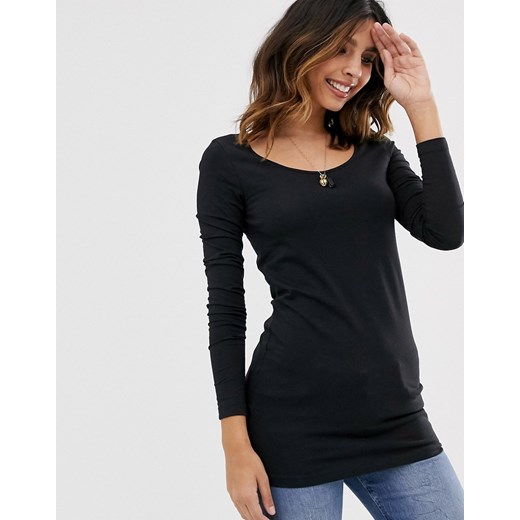 Vero Moda – Czarna bluzka z długim rękawem i dekoltem w kształcie litery U-Czarny