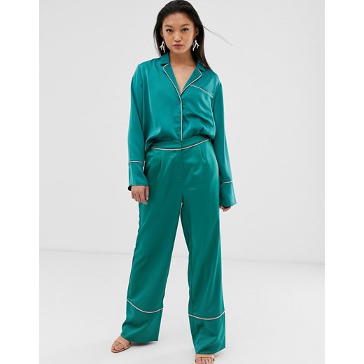Aeryne – Spodnie piżamowe z kontrastową lamówką-Zielony