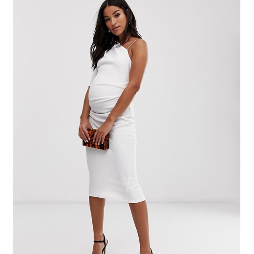 ASOS DESIGN Maternity – Ciążowa sukienka midi z jednym rękawem i ramiączkiem-Biały
