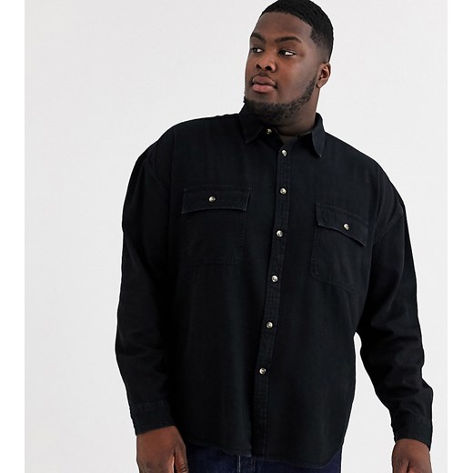 ASOS DESIGN Plus – Czarna jeansowa koszula oversize z organicznej bawełny z podwójnymi kieszeniami-Czarny