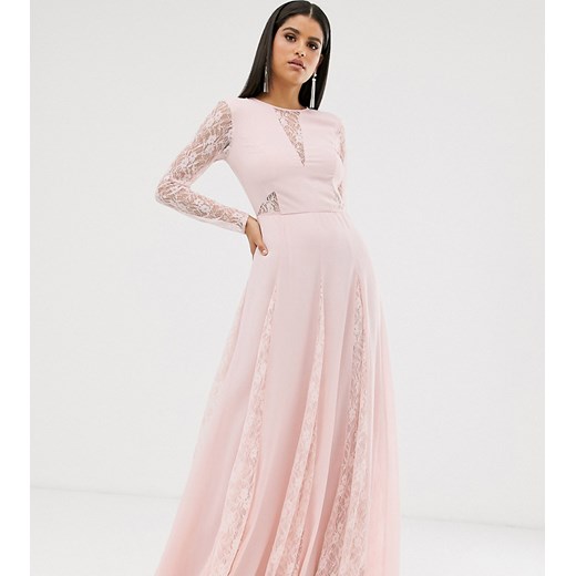 Asos sukienka różowa z okrągłym dekoltem maxi trapezowa 