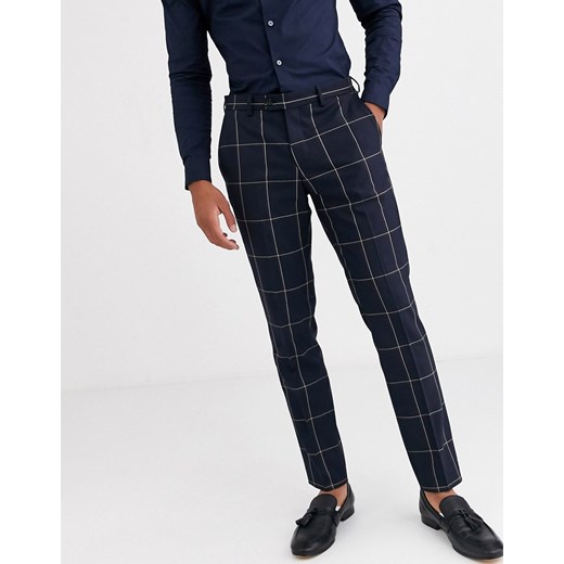 Jack & Jones Premium – Granatowe spodnie garniturowe w kratę o dopasowanym kroju-Granatowy