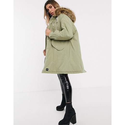 Sixth June – Parka nad kolano oversize z kapturem ze sztucznym futrem-Zielony