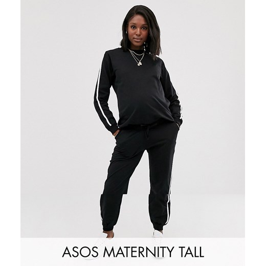 ASOS DESIGN - Maternity - Tall - Dres: bluza/  joggersy pod brzuch z kontrastującym łączeniem dla kobiet w ciąży-Czarny