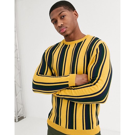 ASOS DESIGN – Musztardowy sweter o kroju podkreślającym sylwetkę w pionowe paski-Wielokolorowy