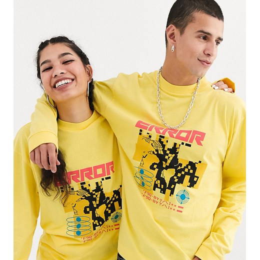 COLLUSION – Unisex – Żółty T-shirt z długim rękawem ze wzorem błędu w druku