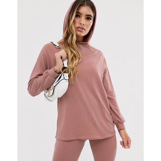 Missguided – Różowa prążkowana bluza z kapturem od zestawu-Różowy