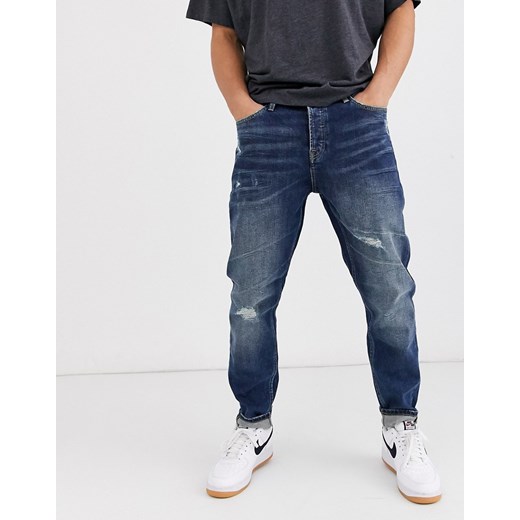 Only & Sons – Niebieskie krótkie jeansy z przetarciami i efektem sprania