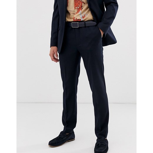 Topman – Granatowe spodnie garniturowe o dopasowanym kroju-Niebieski