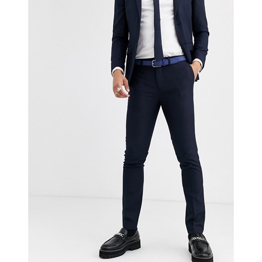 Topman – Granatowe spodnie garniturowe o obcisłym kroju-Niebieski