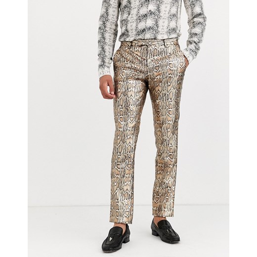 Twisted Tailor – Spodnie o bardzo obcisłym kroju z nadrukiem w panterkę w metalicznym odcieniu-Złoty