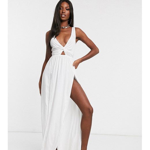 ASOS DESIGN TALL — Biała plażowa sukienka maxi z wiązanym tyłem i skręconym przodem-Biały