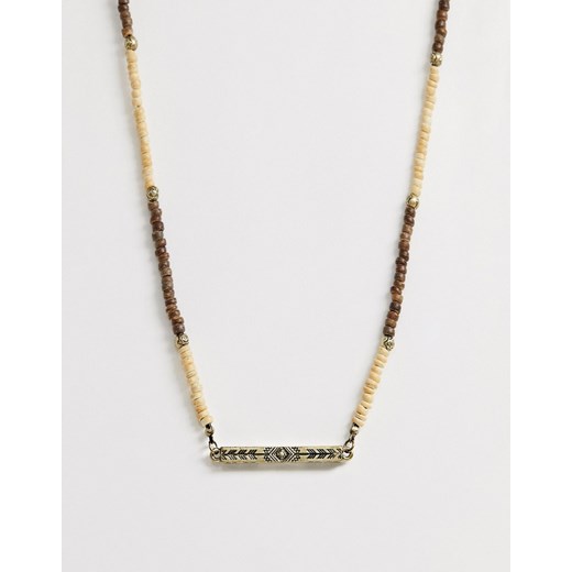 Classics  77  – Naszyjnik w stylu azteckim z koralików z podłużnym wisiorkiem w kolorze złotym-Brązowy