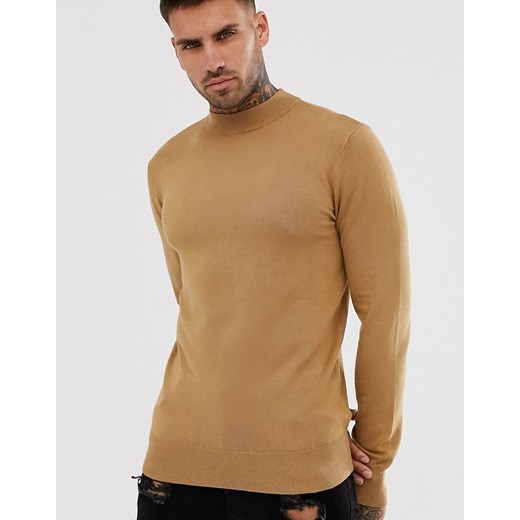 Gianni Feraud – Wysokiej jakości sweter podkreślający sylwetkę wykonany z delikatnej dzianiny z elastycznym golfem-Brązowy