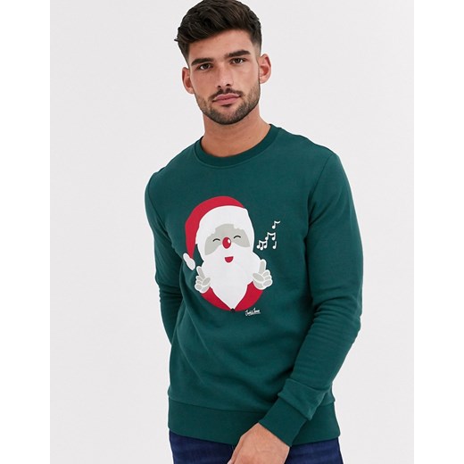 Jack & Jones Originals — Zielona bluza dresowa ze świątecznym wzorem-Zielony
