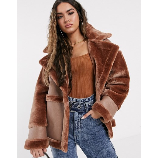 Missguided — Płaszcz typu aviator ze sztucznej skóry-Różowy