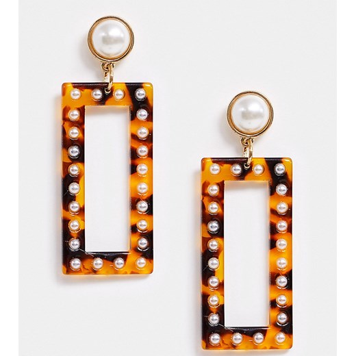 Reclaimed Vintage – Szylkretowe kolczyki z perłami inspirowane stylem vintage-Brązowy