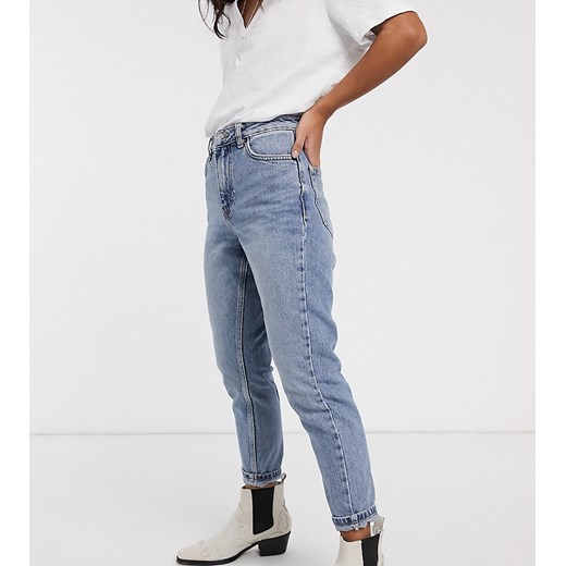 Topshop Petite – Mom jeans z efektem sprania bleach wash-Biały