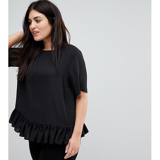 ASOS DESIGN Curve tkaninowa koszulka wykończona falbaną u dołu-Czarny