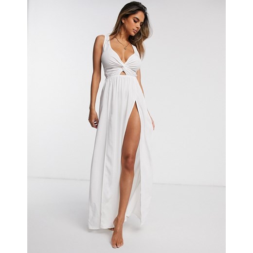 ASOS DESIGN Fuller Bust – Biała plażowa sukienka maxi ze skręconym przodem-Biały