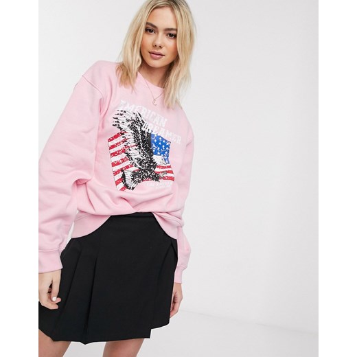 Daisy Street – Bluza oversize z nadrukiem American Dreamer-Różowy