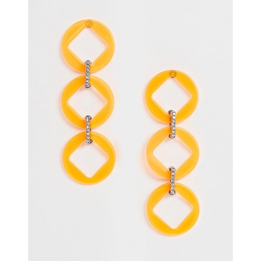 Liars & Lovers – Neonowe pomarańczowe długie kolczyki z połączonych ze sobą kółek-Pomarańczowy
