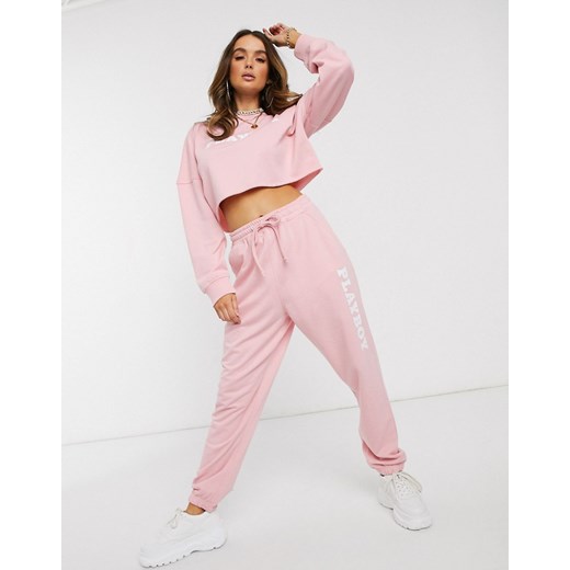 Missguided – Playboy – Różowe joggersy – część zestawu-Różowy