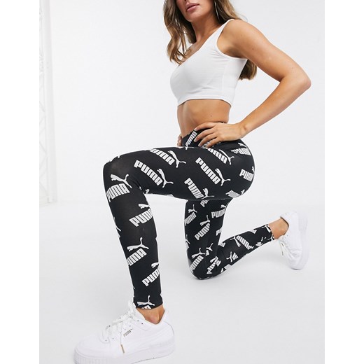 Puma – Czarne legginsy z powtórzonym logo-Czarny