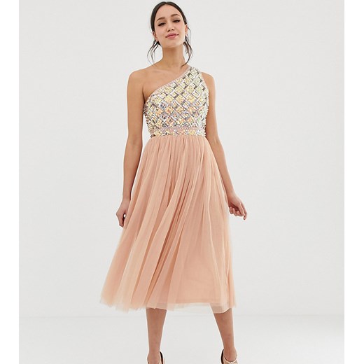 Sukienka Asos bez rękawów różowa z asymetrycznym dekoltem z tiulu 