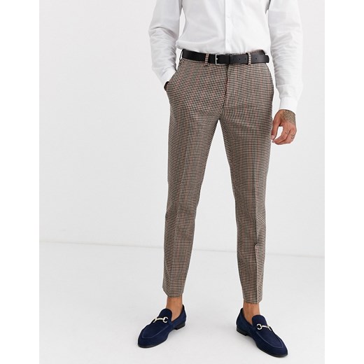 Burton Menswear – Spodnie garniturowe o obcisłym kroju w kratkę-Brązowy