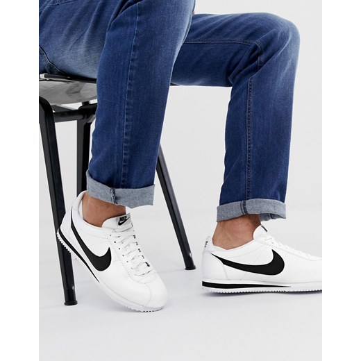 Nike – Cortez – Swoosh – Czarno-białe buty sportowe ze skóry-Biały