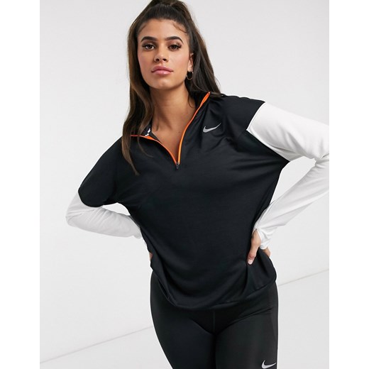 Nike Running – Czarna bluza z krótkim zamkiem (warstwa środkowa)-Czarny