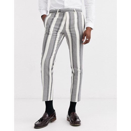 Twisted Tailor – Spodnie garniturowe ze zwężanymi nogawkami o skróconej długości w szerokie szare pasy-Kamienno-szary