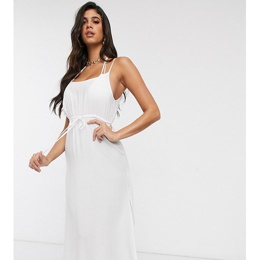 Akasa – Dostępne tylko w ASOS – Biała sukienka plażowa midi z marszczeniami-Biały