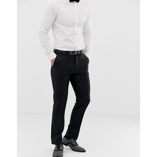 ASOS DESIGN – Czarne spodnie smokingowe o dopasowanym kroju 100% wełny-Czarny