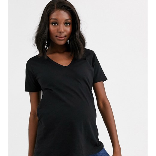 ASOS DESIGN Maternity – Czarny t-shirt z dżerseju z dekoltem w szpic
