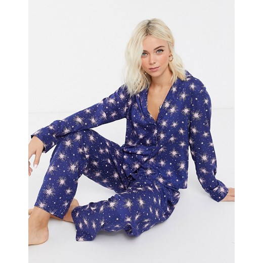 ASOS DESIGN – Piżama z nadrukiem w gwiazdy ze 100% modalu-Granatowy