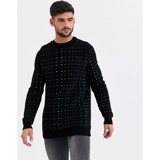 New Look – Czarny sweter w neonowy wzór z okrągłym dekoltem
