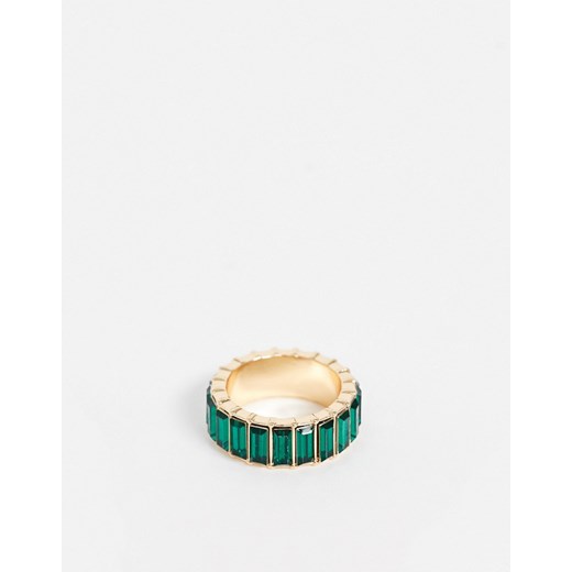 ASOS DESIGN – Pierścionek w złotym odcieniu z zielonymi podłużnymi kryształkami