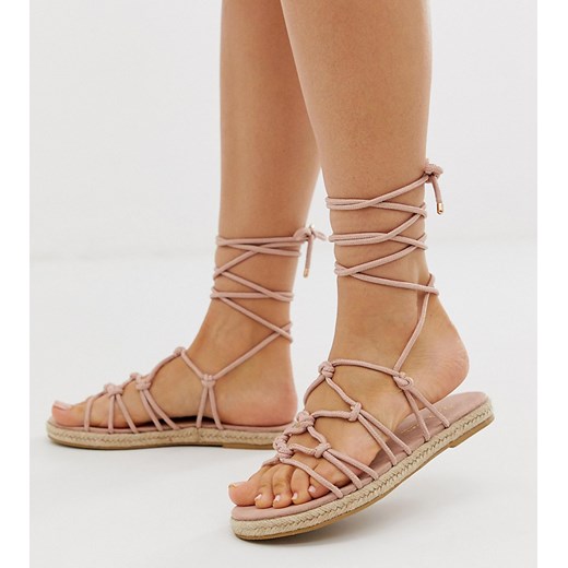 ASOS DESIGN sandały espadryle z supełkami na szeroką stopę-Różowy