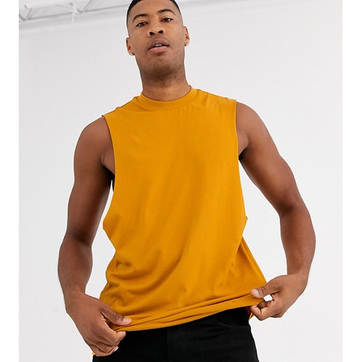 ASOS DESIGN Tall – Żółty organiczny luźny T-shirt bez rękawów z obniżoną linią pach-Brązowy