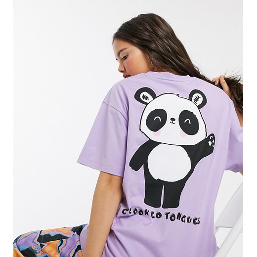 Crooked Tongues – T-shirt oversize z nadrukiem pandy-Wielokolorowy