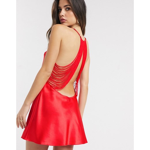 Lingadore – Czerwona sukienka na ramiączkach z frędzlami z tyłu-Czerwony