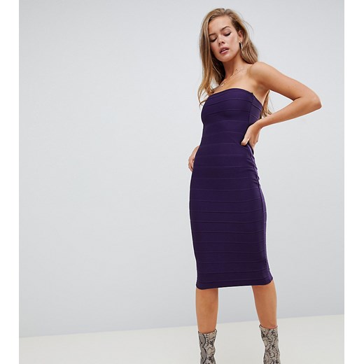 Sukienka fioletowa Missguided z gorsetowym dekoltem midi bez rękawów