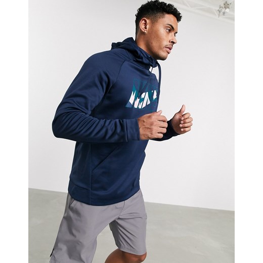Nike Training – Granatowa bluza z kapturem z nadrukiem moro-Granatowy