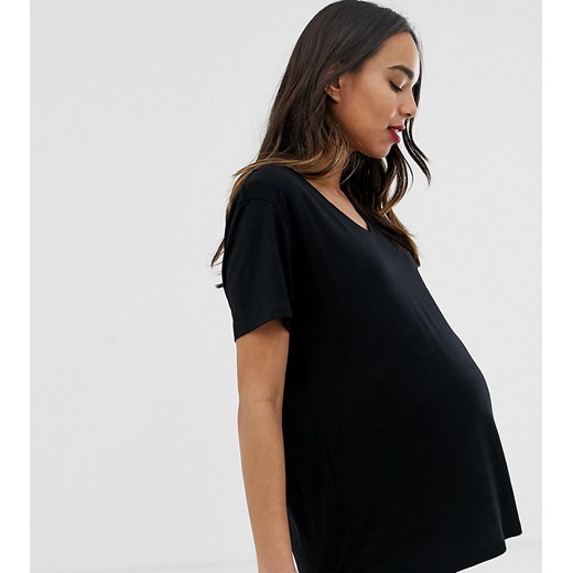 ASOS DESIGN Maternity – Czarny t-shirt do karmienia z dekoltem w kształcie litery V