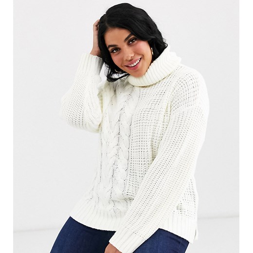 Brave Soul Plus opium – Patchworkowy sweter ze splotem warkoczowym-Biały