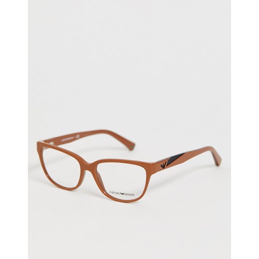 Emporio Armani — Okulary z przeźroczystymi szkłami w brązowej oprawce-Brązowy