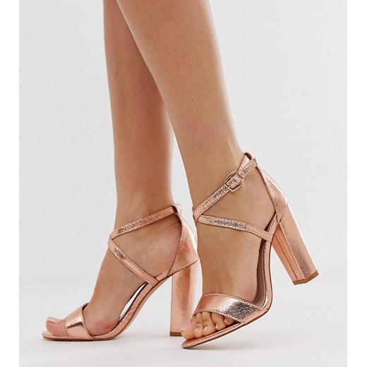 Glamorous –Szerokie sandały na obcasie z krzyżującymi się paskami w kolorze złocistego różu-Złoty